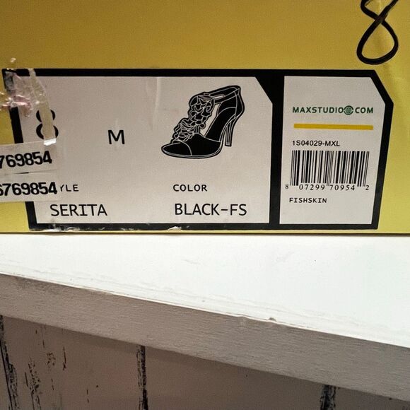 Max Studio Vintage Deadstock Black Serita Fishskin Open Toe Strappy Pump - Picture 12 of 12